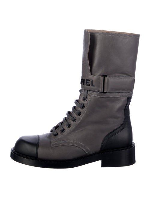 Chanel Leather Colorblock Pattern Combat Boots