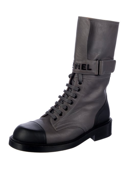 Chanel Leather Colorblock Pattern Combat Boots