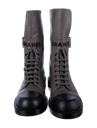 Chanel Leather Colorblock Pattern Combat Boots
