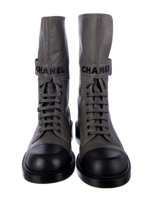 Chanel Leather Colorblock Pattern Combat Boots