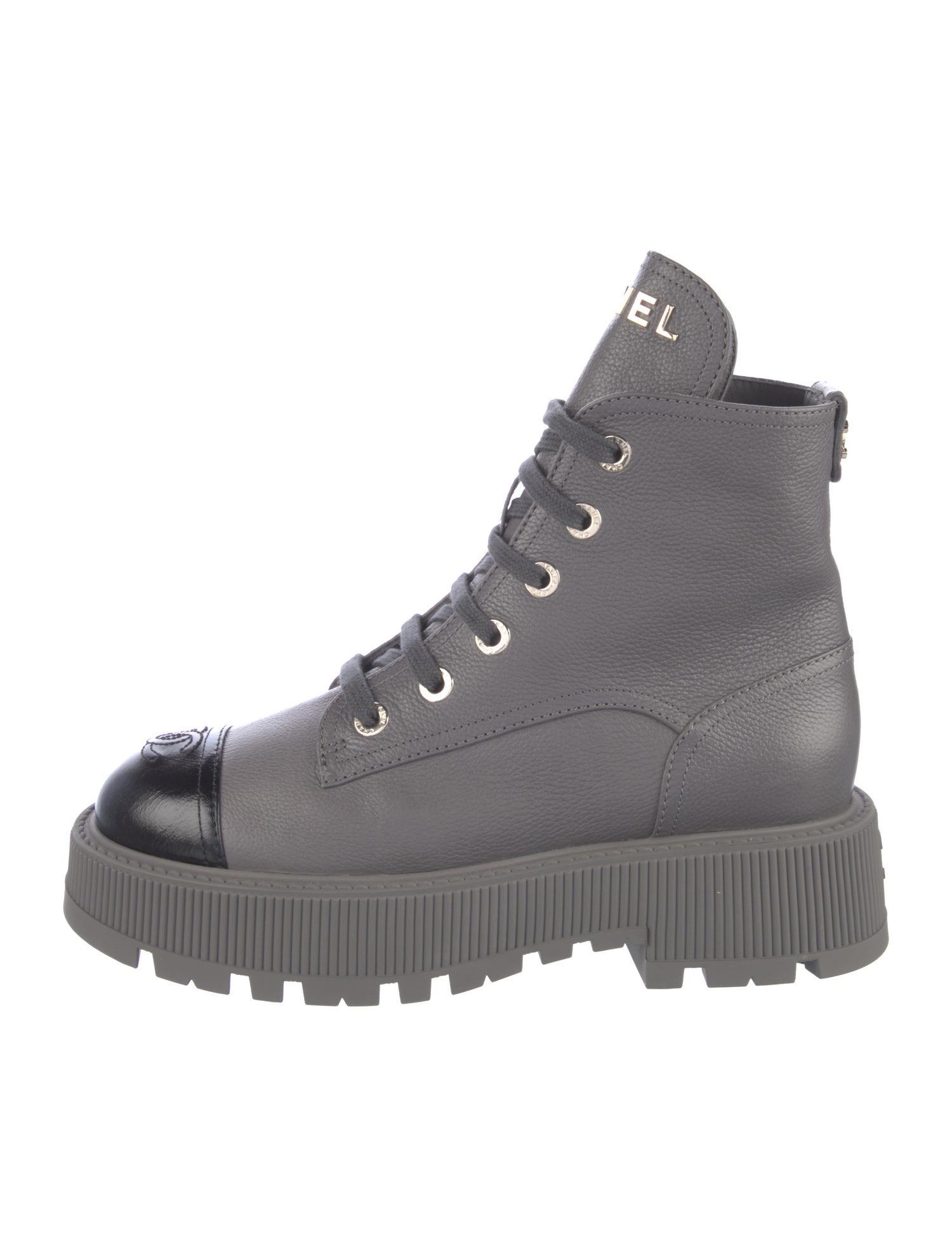 Chanel Interlocking CC Logo Leather Combat Boots
