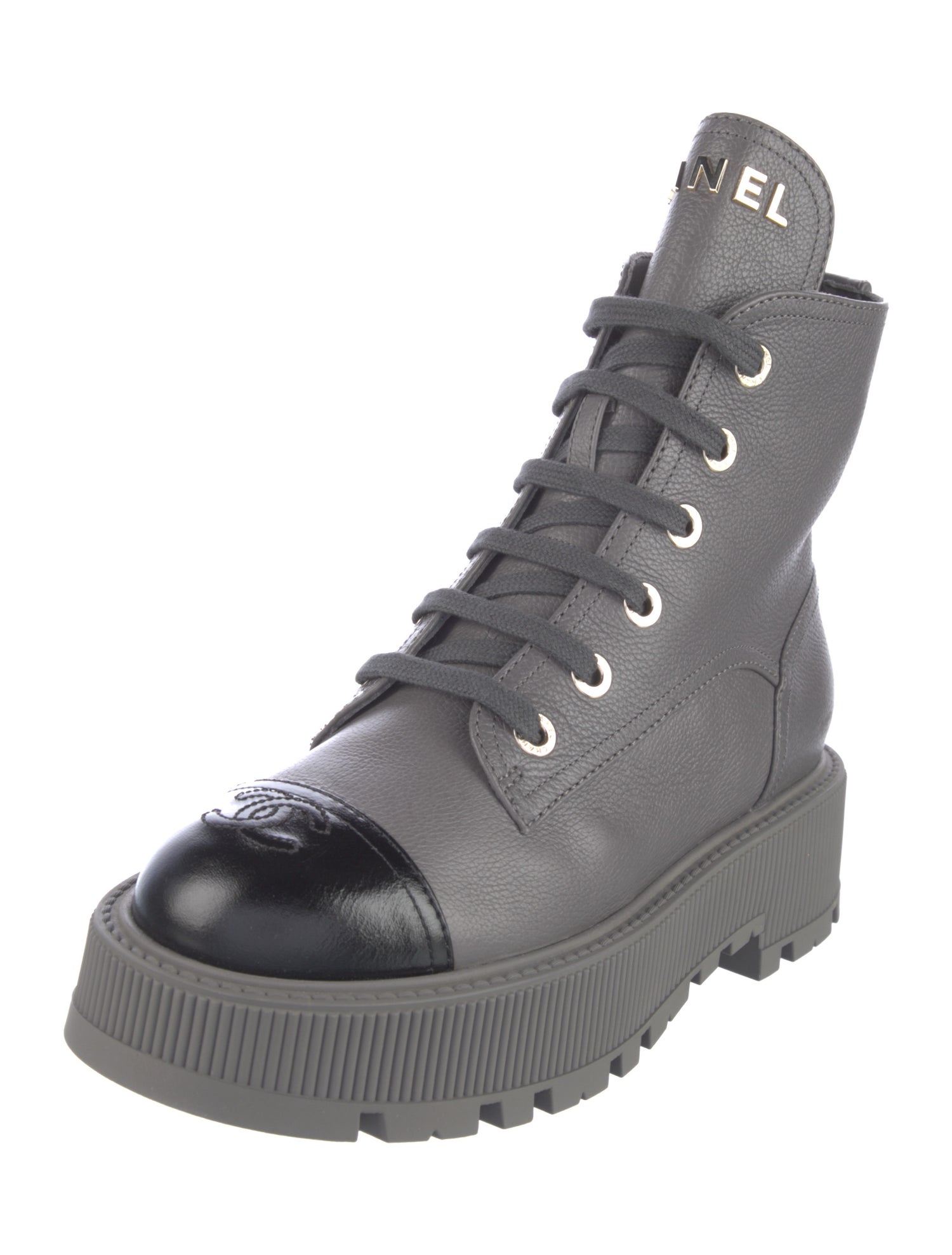 Chanel Interlocking CC Logo Leather Combat Boots