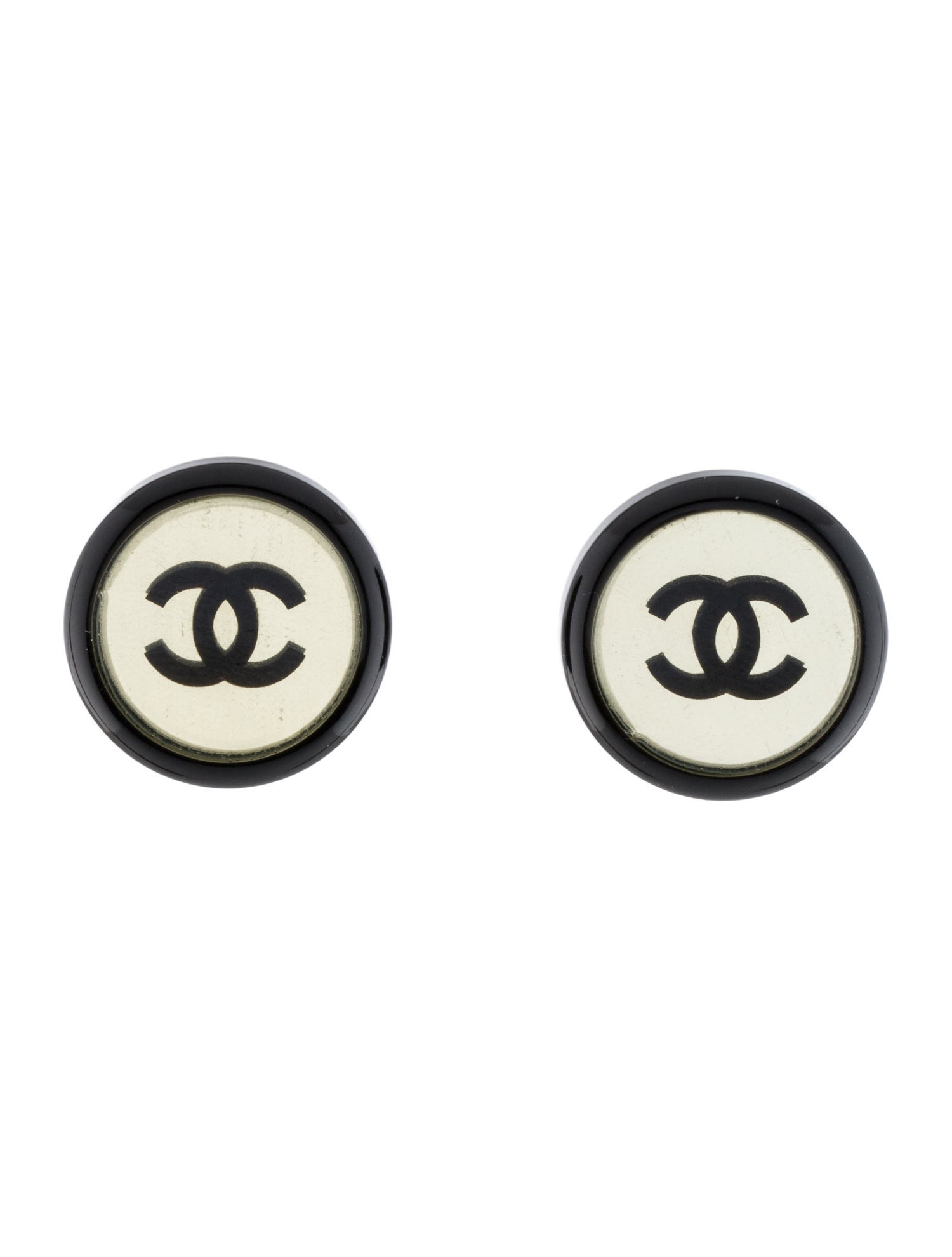 Chanel Vintage Round Resin CC Clip-On Earrings