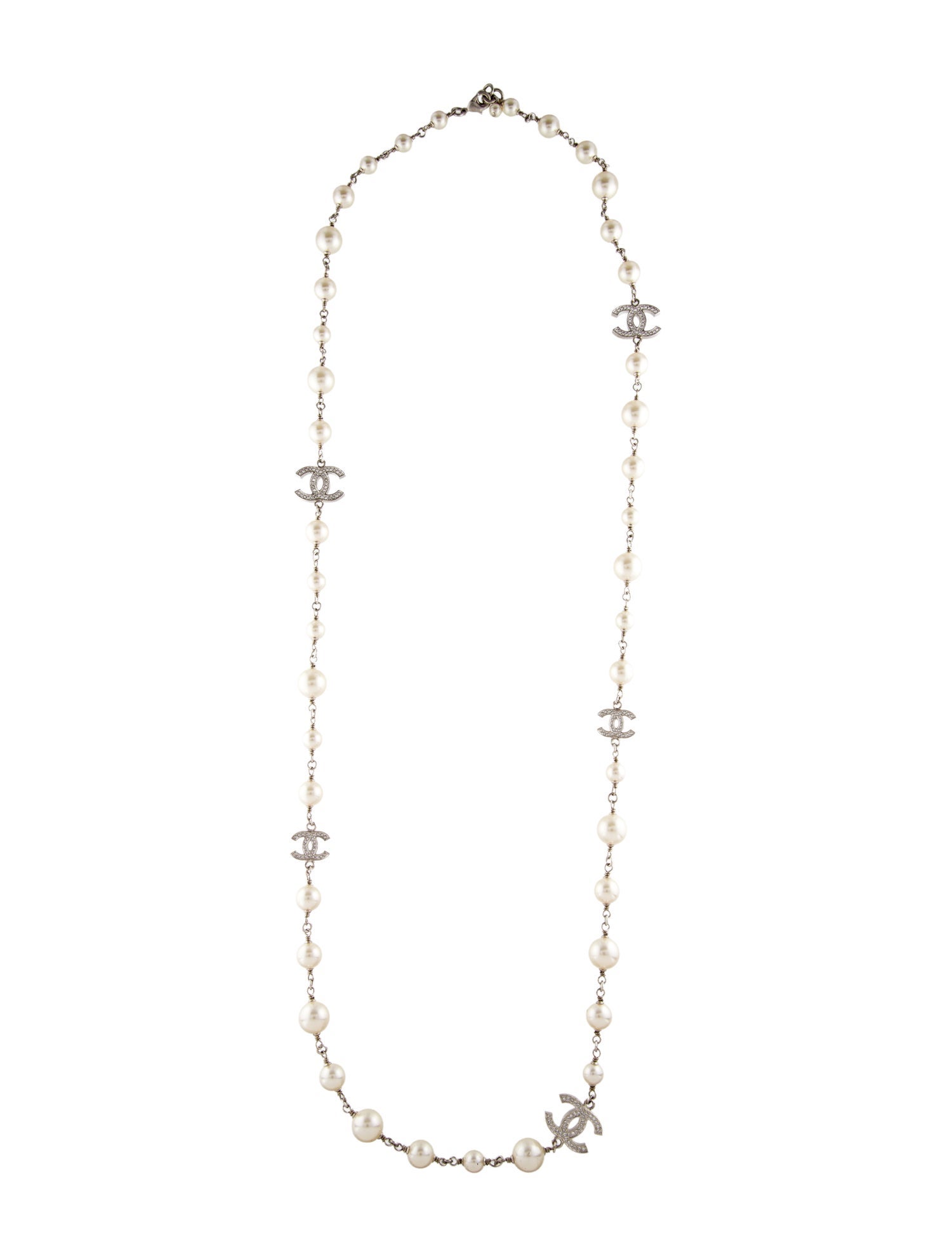 Chanel 2022 Faux Pearl & Strass CC Station Necklace