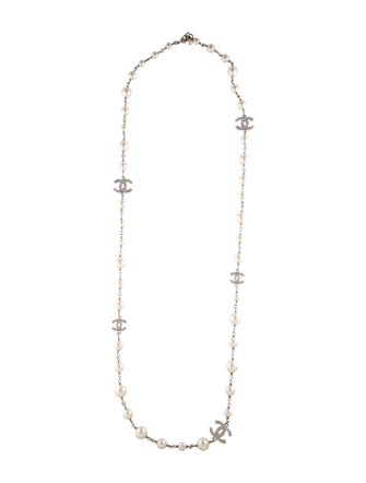 Chanel 2022 Faux Pearl & Strass CC Station Necklace