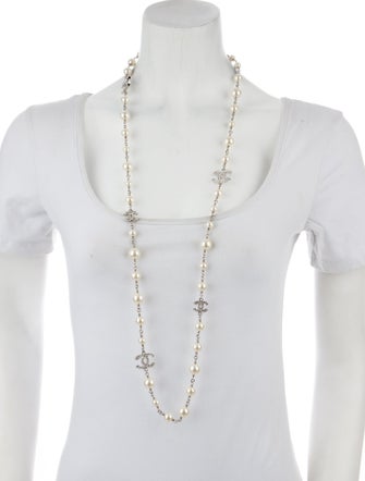 Chanel 2022 Faux Pearl & Strass CC Station Necklace