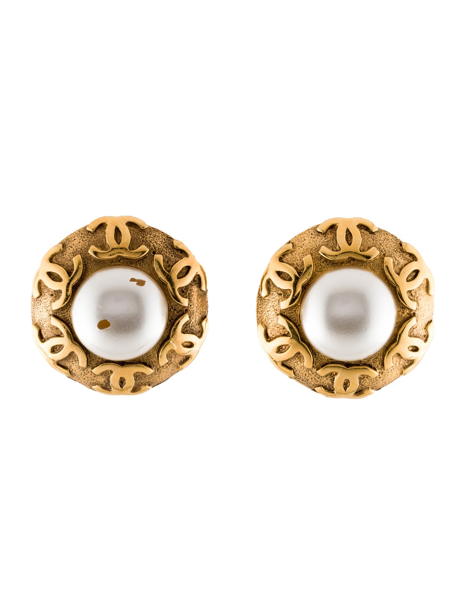 Chanel Vintage Faux Pearl CC Logo Clip-On Earrings
