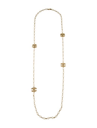 Chanel Faux Pearl CC Station Necklace
