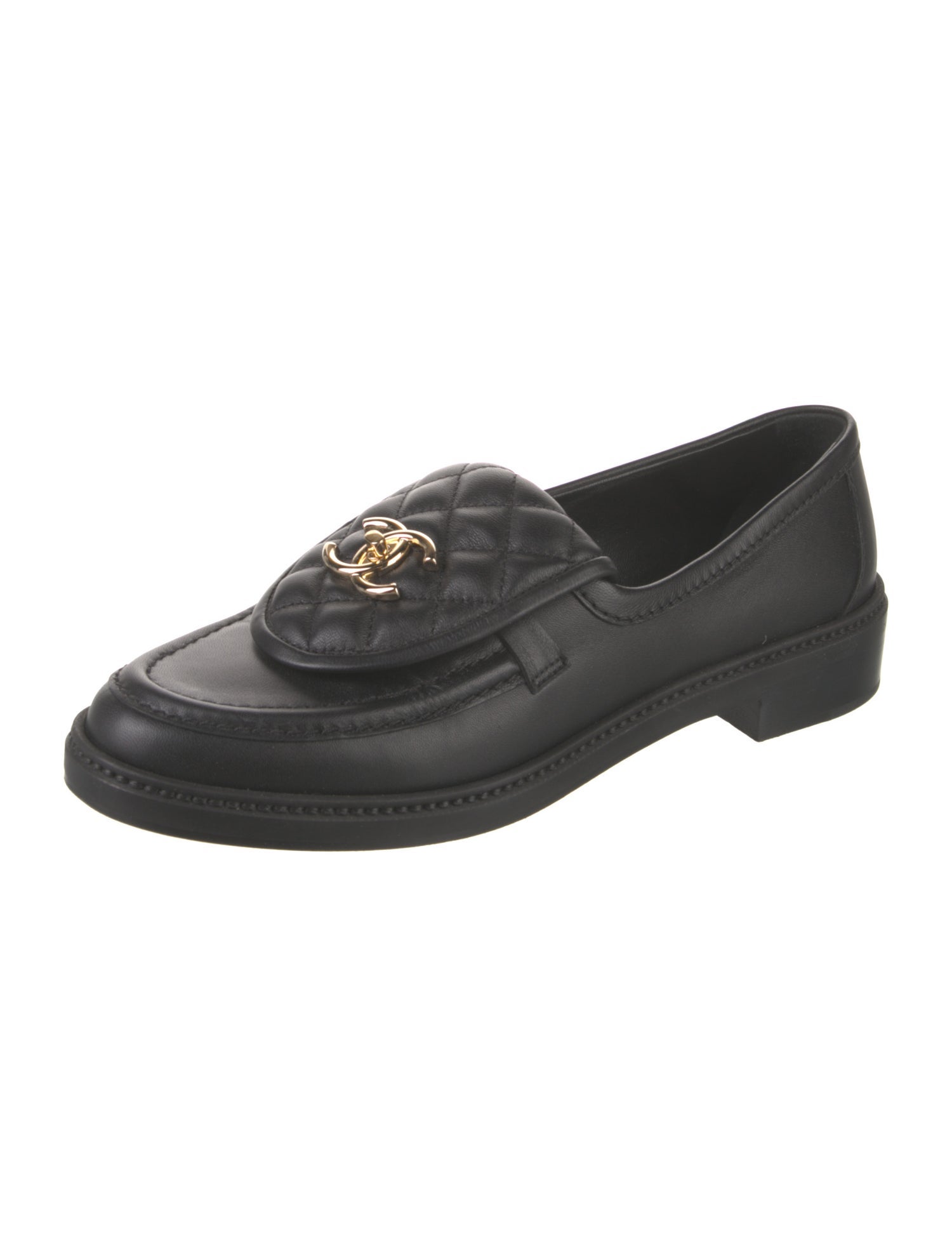 Chanel Interlocking CC Logo Lambskin Loafers