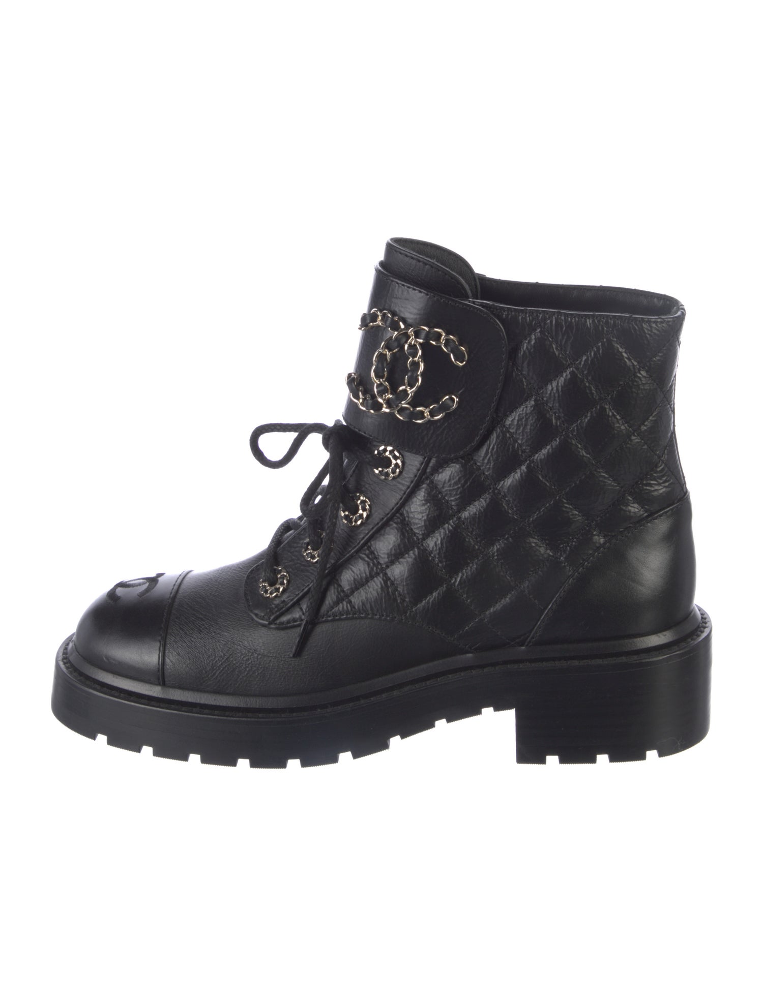 Chanel Interlocking CC Logo Leather Combat Boots