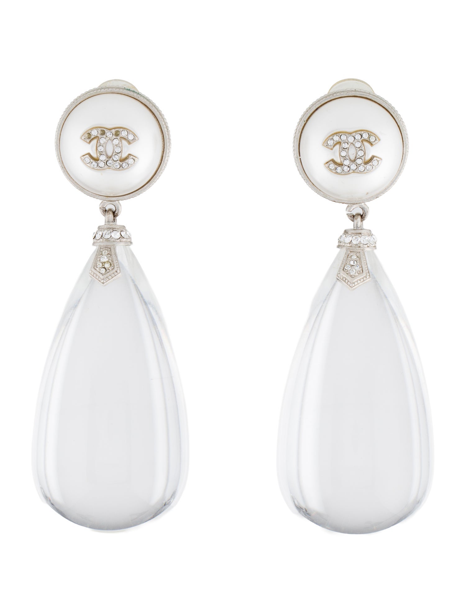 Chanel Faux Pearl, Resin & Strass CC Drop Earrings