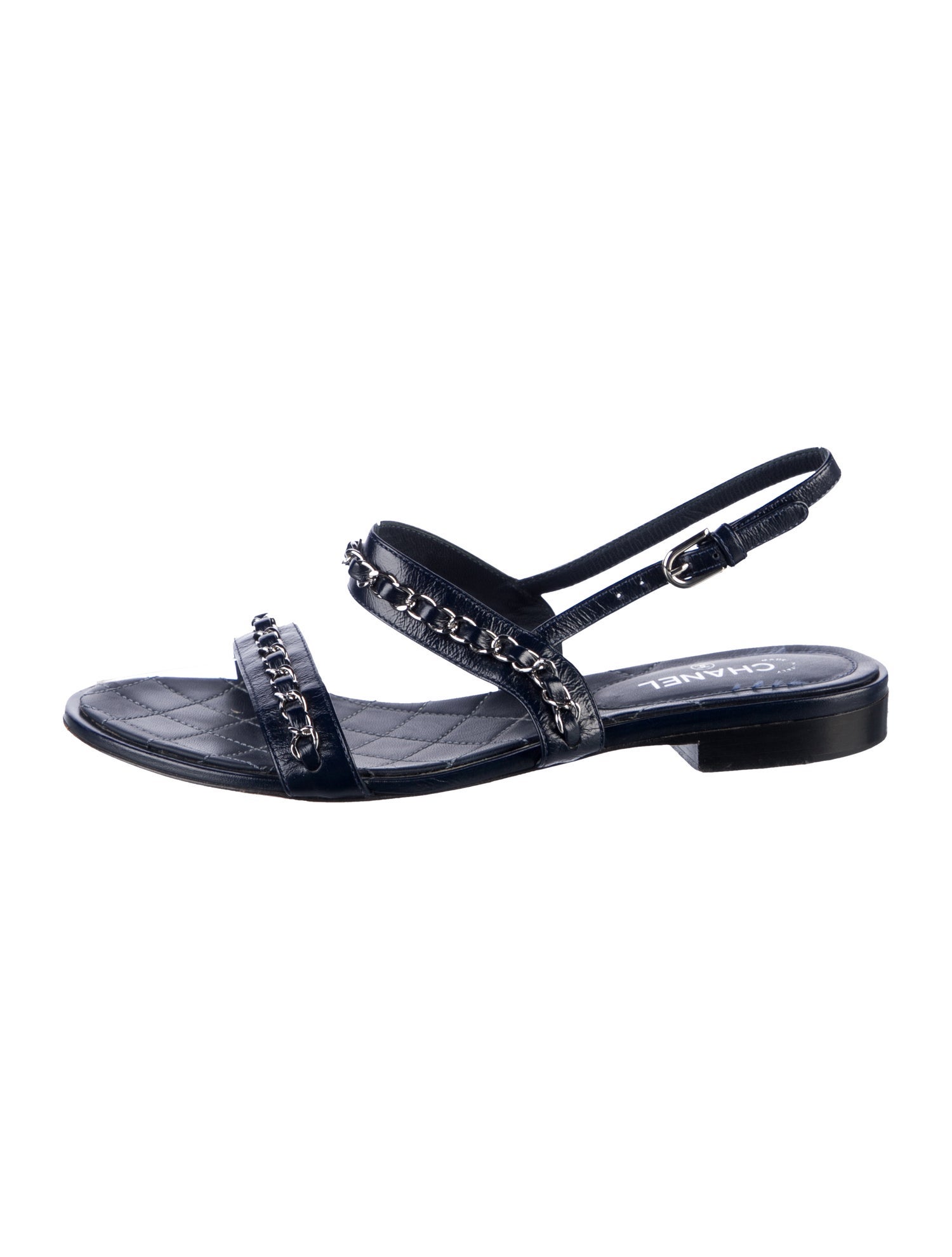 Chanel Interlocking CC Logo Leather Slingback Sandals