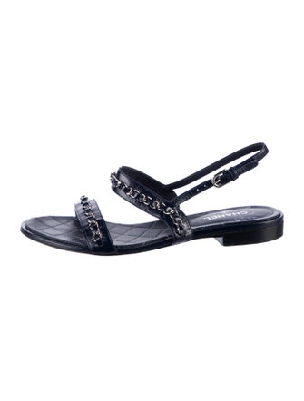 Chanel Interlocking CC Logo Leather Slingback Sandals