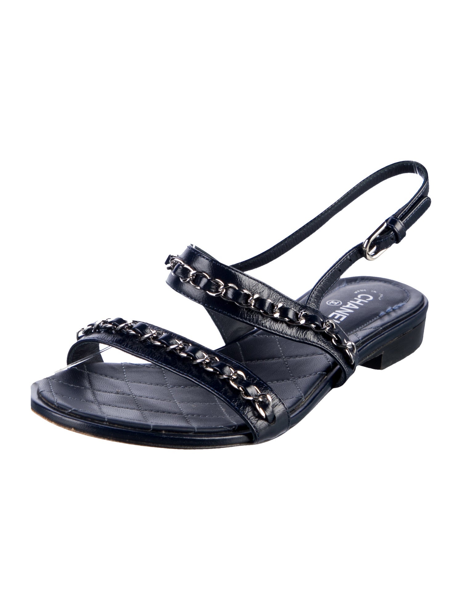 Chanel Interlocking CC Logo Leather Slingback Sandals