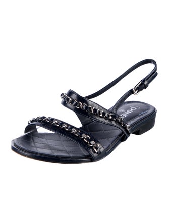 Chanel Interlocking CC Logo Leather Slingback Sandals