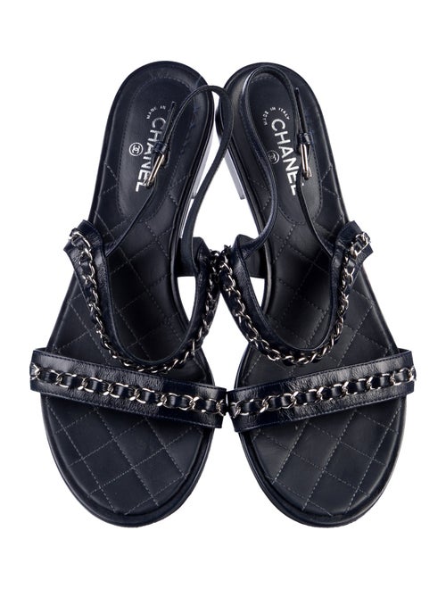 Chanel Interlocking CC Logo Leather Slingback Sandals