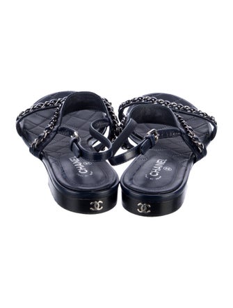 Chanel Interlocking CC Logo Leather Slingback Sandals