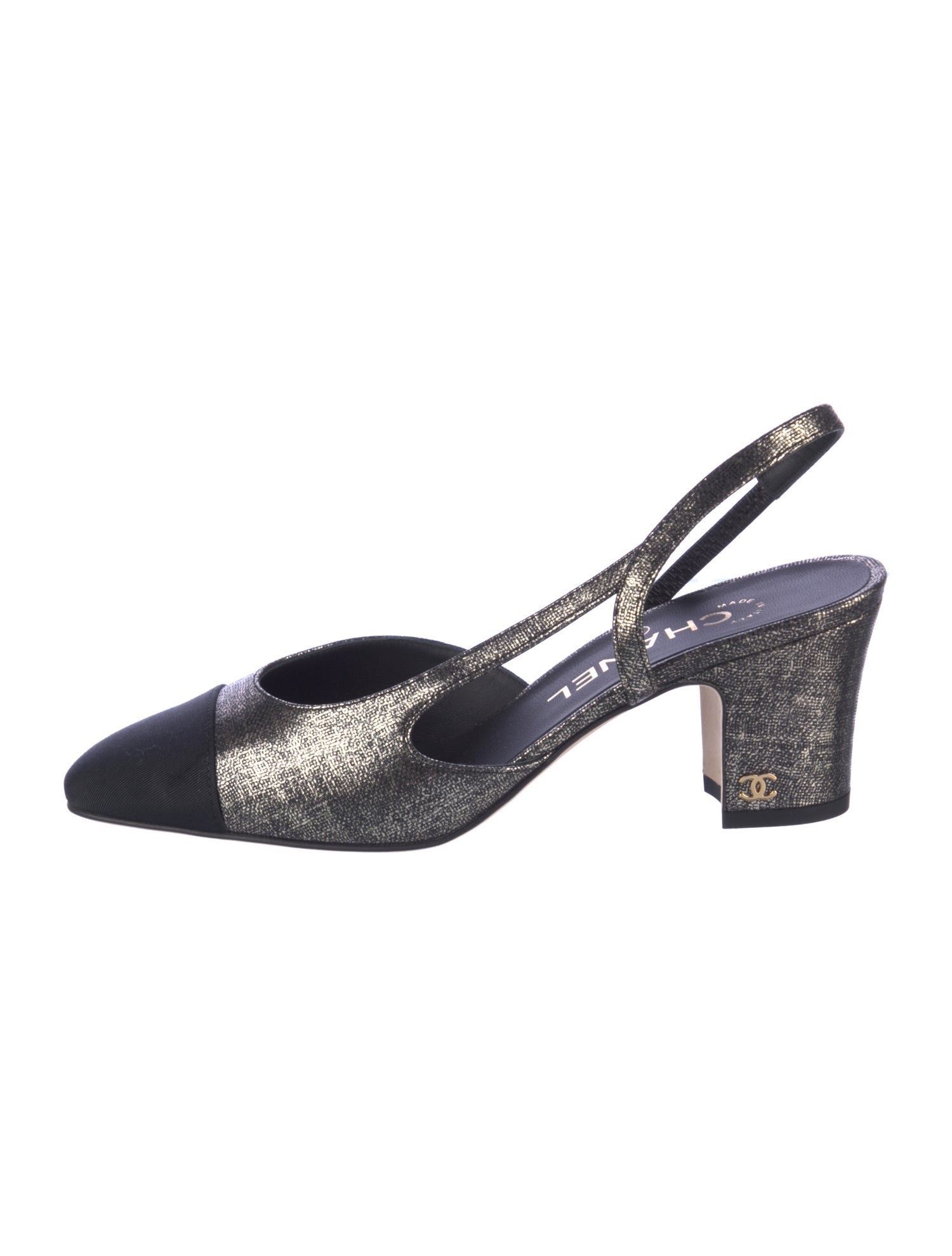 Chanel Interlocking CC Logo Leather Slingback Pumps