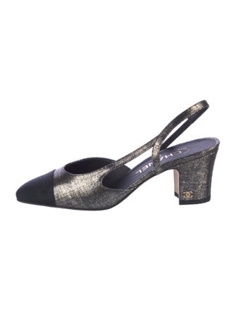 Chanel Interlocking CC Logo Leather Slingback Pumps