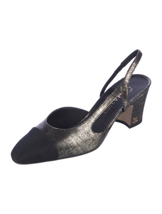 Chanel Interlocking CC Logo Leather Slingback Pumps