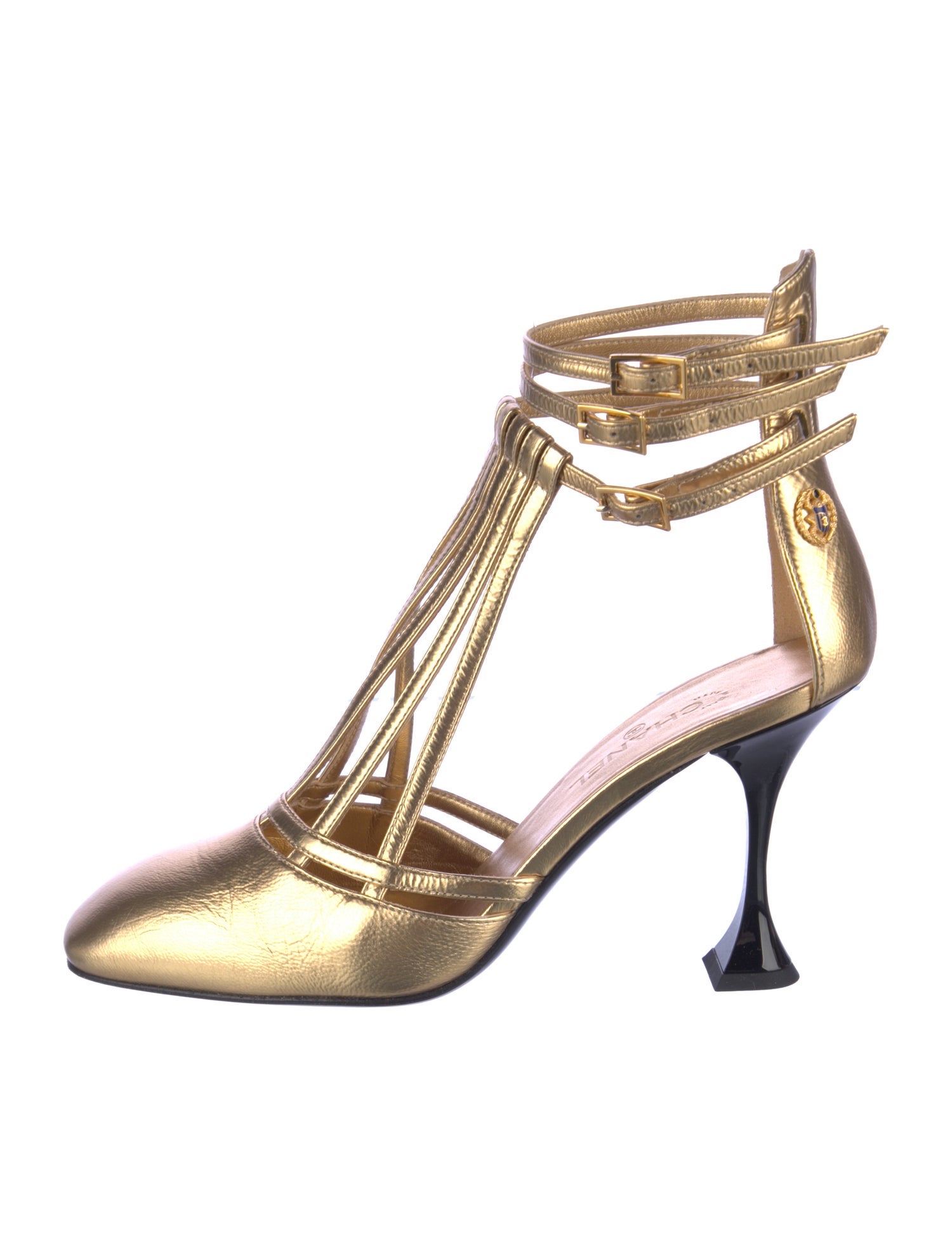 Chanel Interlocking CC Logo Leather T-Strap Pumps