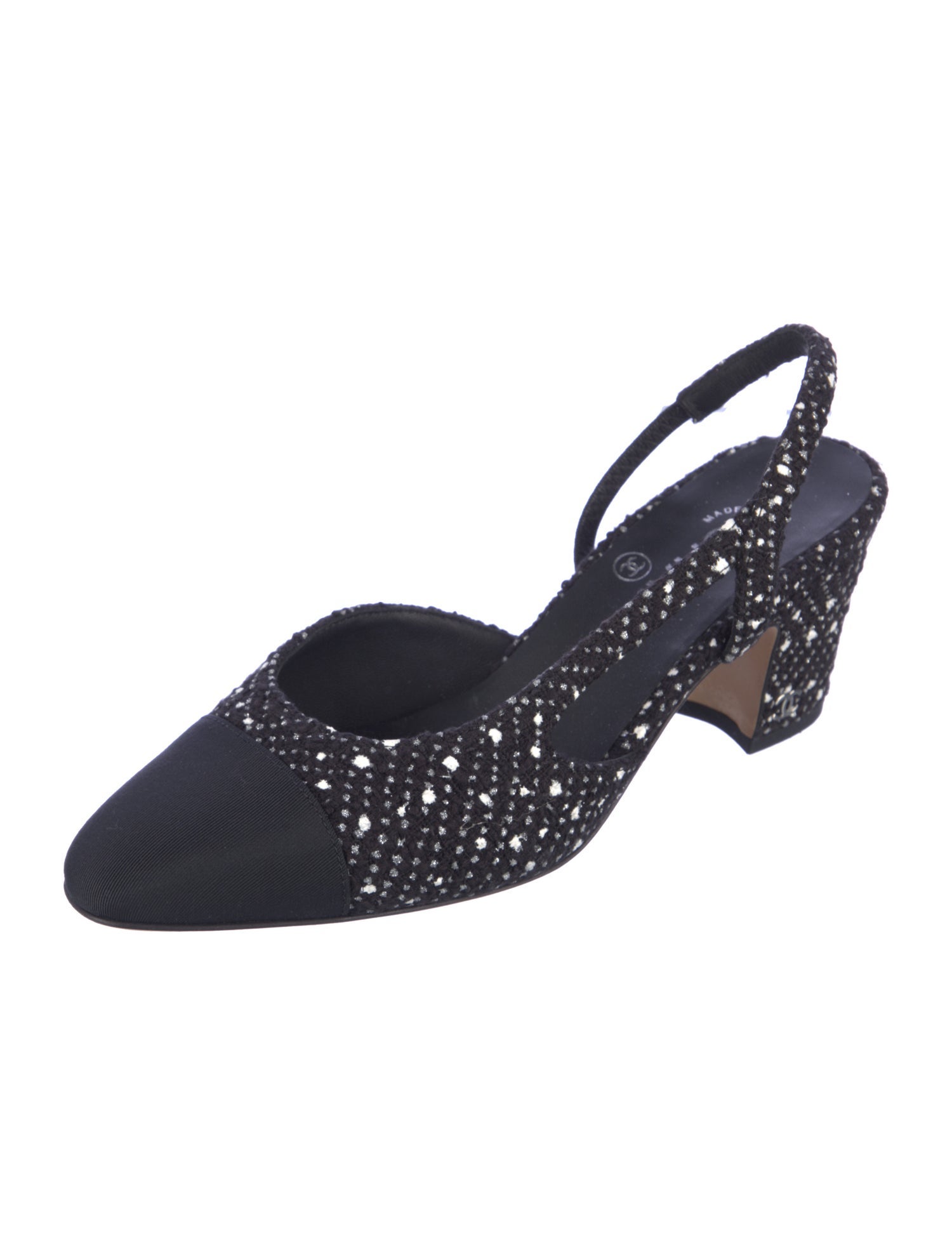 Chanel Interlocking CC Logo Tweed Slingback Pumps