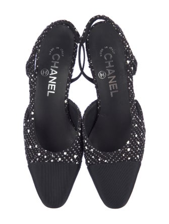 Chanel Interlocking CC Logo Tweed Slingback Pumps