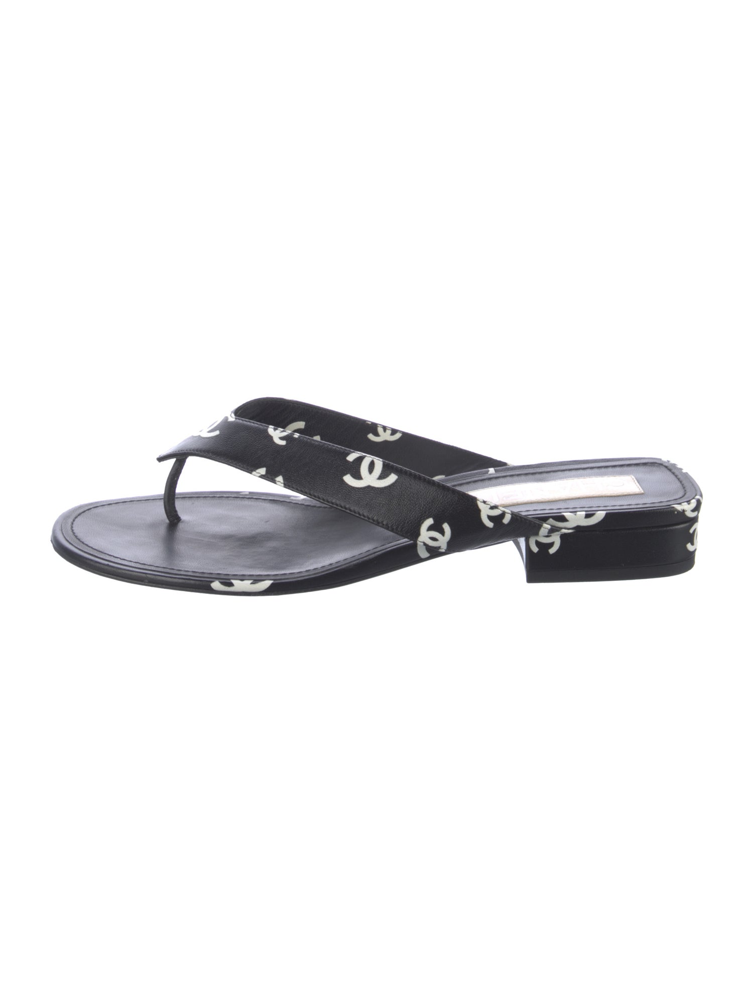 Chanel Interlocking CC Logo Leather Slides
