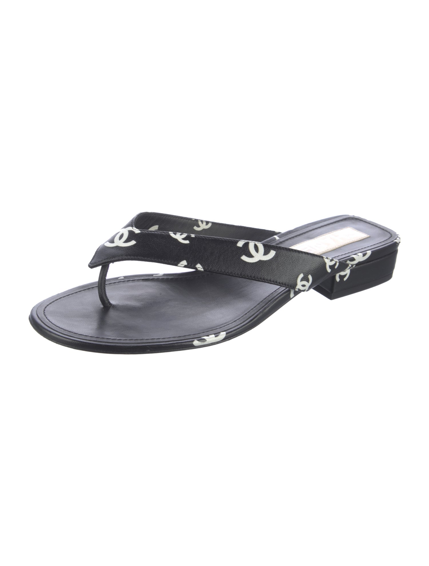 Chanel Interlocking CC Logo Leather Slides