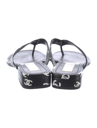 Chanel Interlocking CC Logo Leather Slides