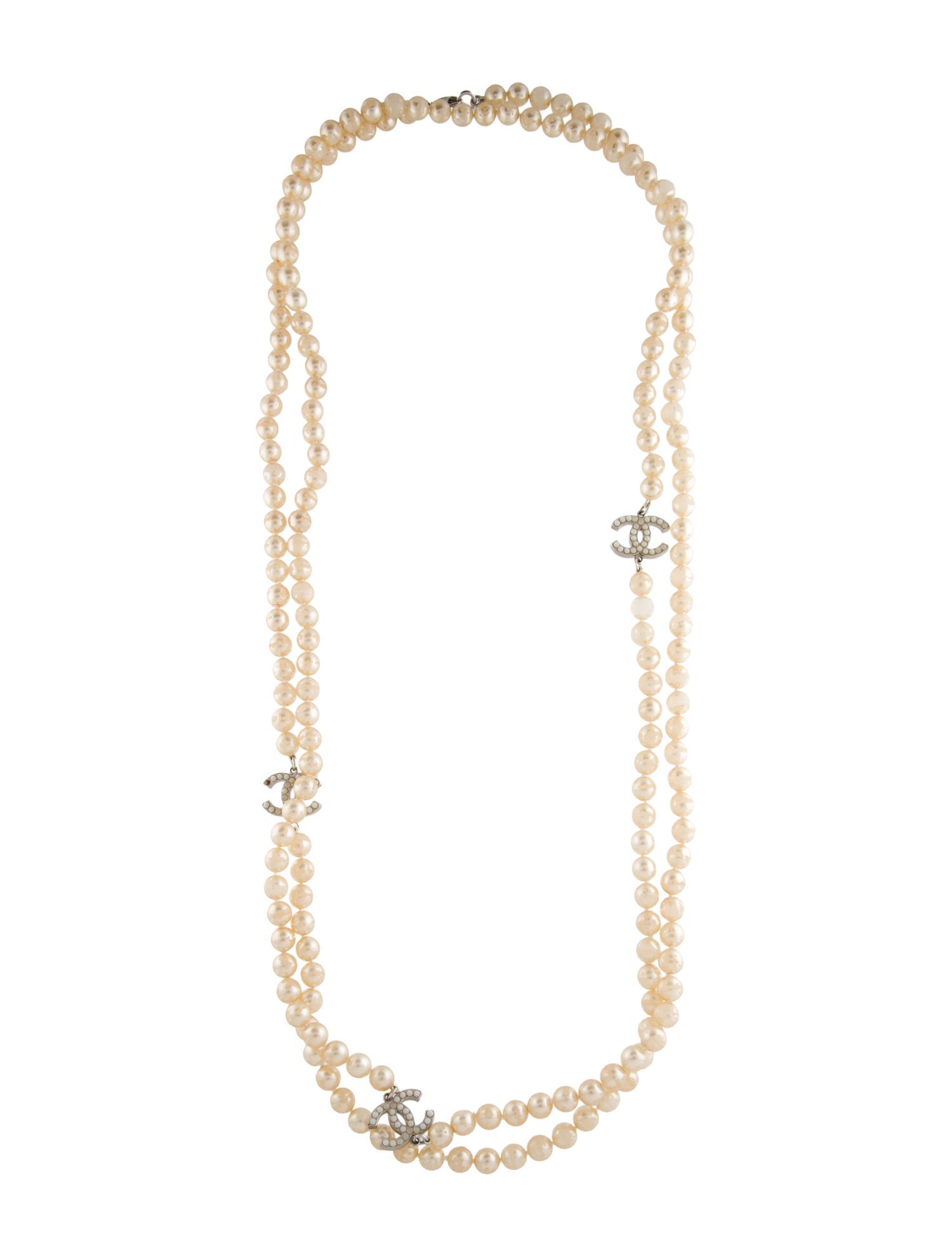 Chanel Faux Pearl CC Extra Long Bead Strand Necklace