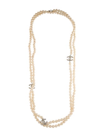 Chanel Faux Pearl CC Extra Long Bead Strand Necklace