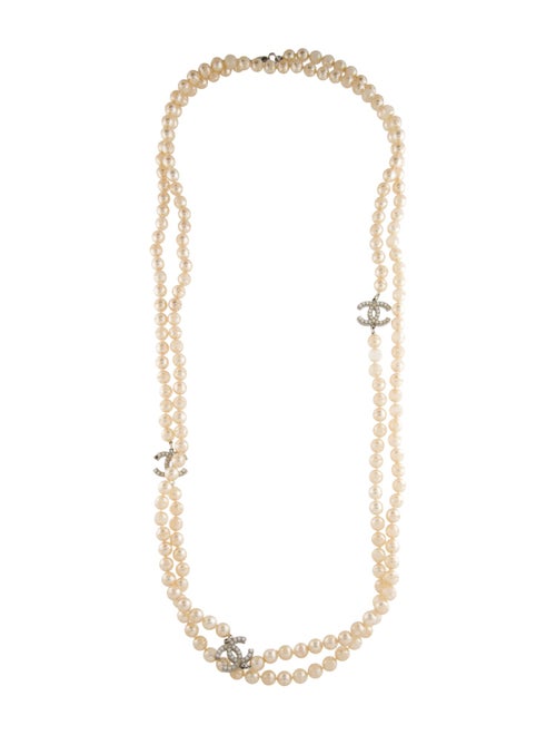 Chanel Faux Pearl CC Extra Long Bead Strand Necklace
