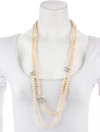 Chanel Faux Pearl CC Extra Long Bead Strand Necklace