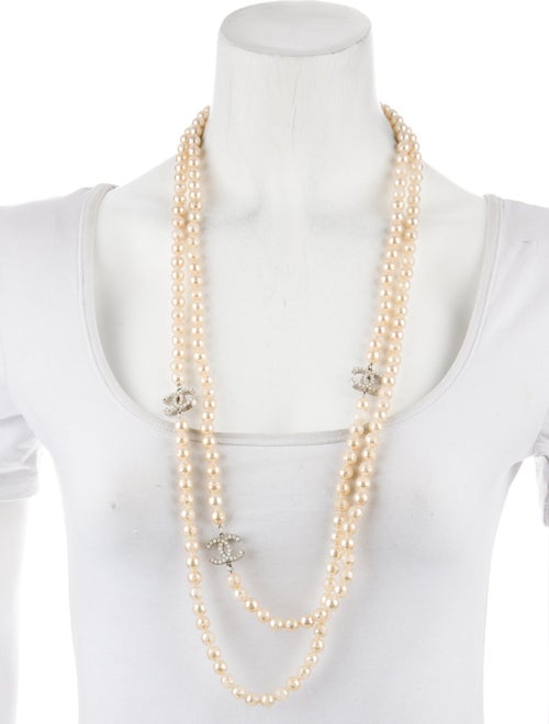 Chanel Faux Pearl CC Extra Long Bead Strand Necklace