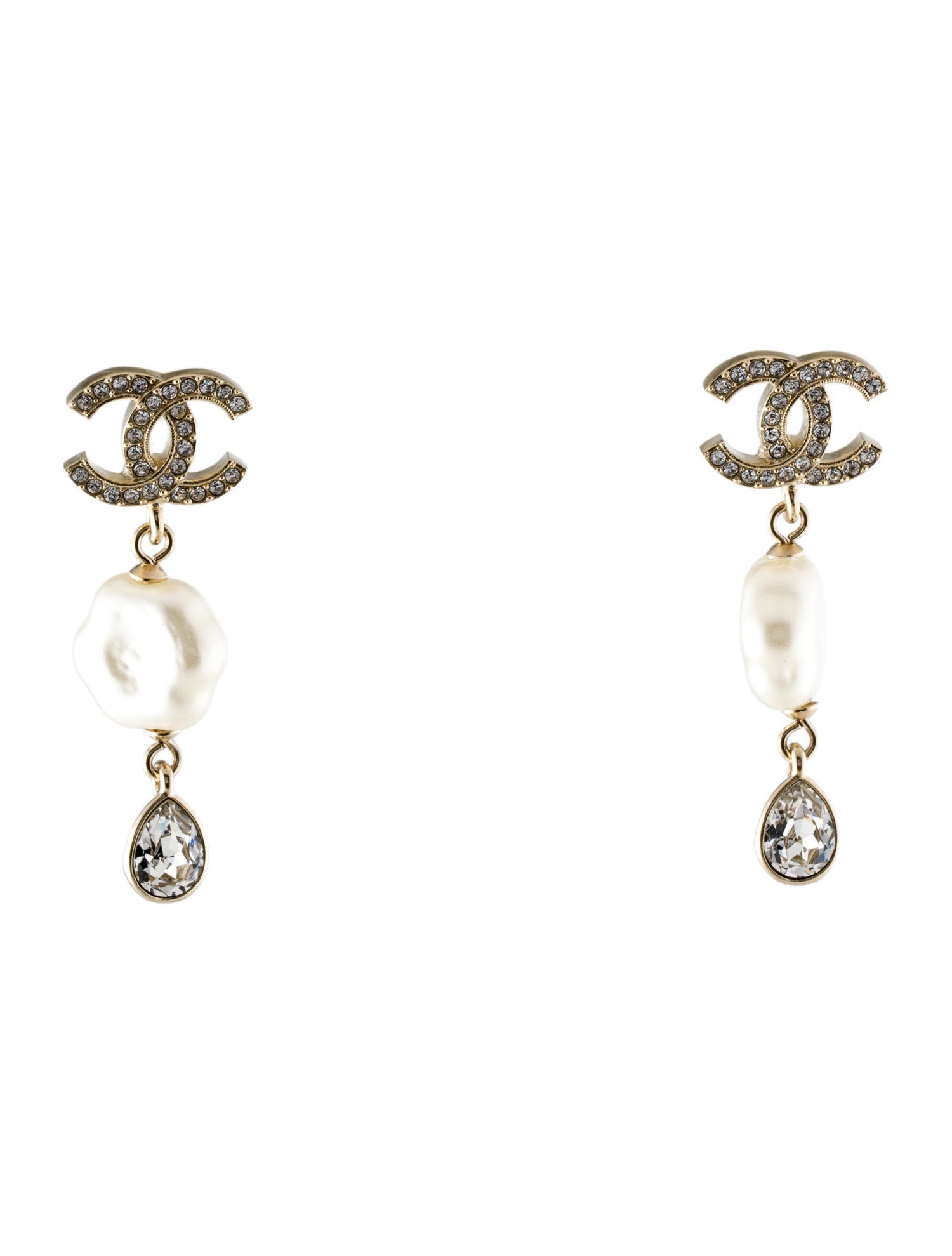 Chanel 2025 Faux Pearl & Strass CC Drop Earrings