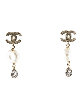 Chanel 2025 Faux Pearl & Strass CC Drop Earrings
