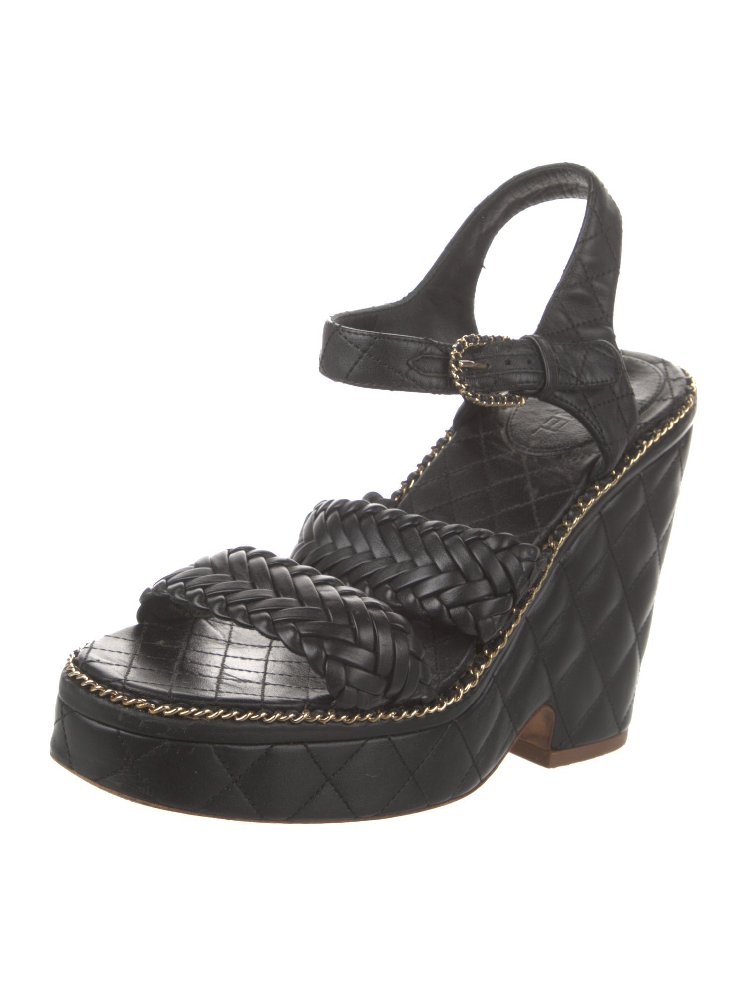 Chanel Interlocking CC Logo Leather Espadrilles