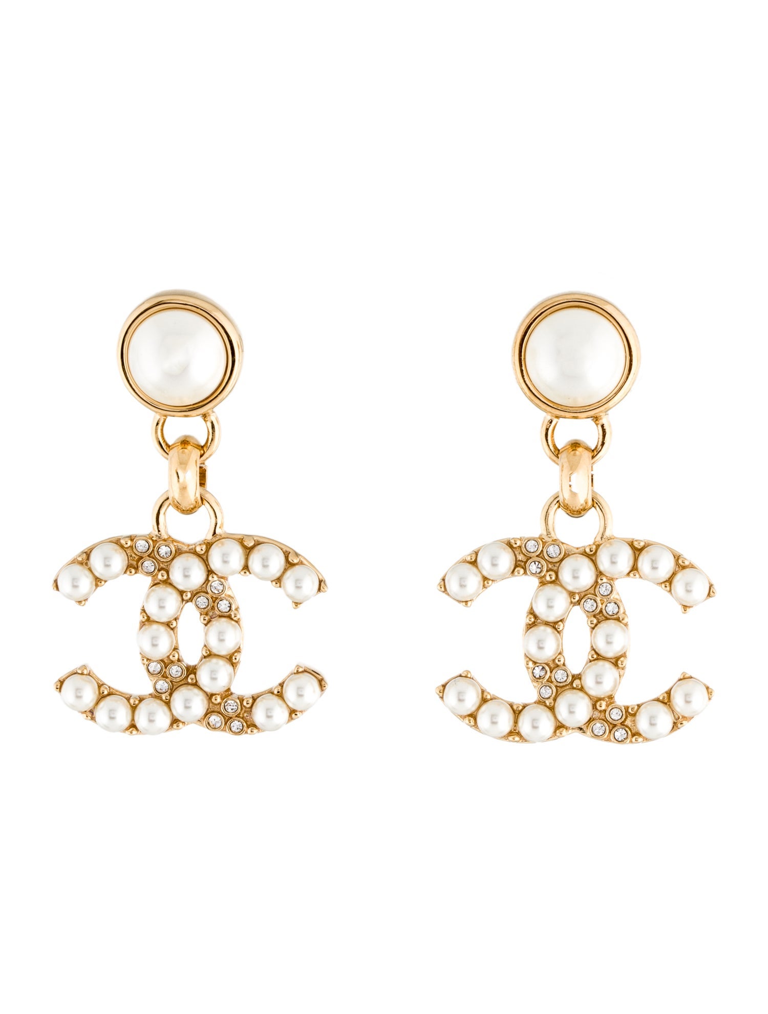 Chanel 2025 Faux Pearl & Strass CC Drop Earrings