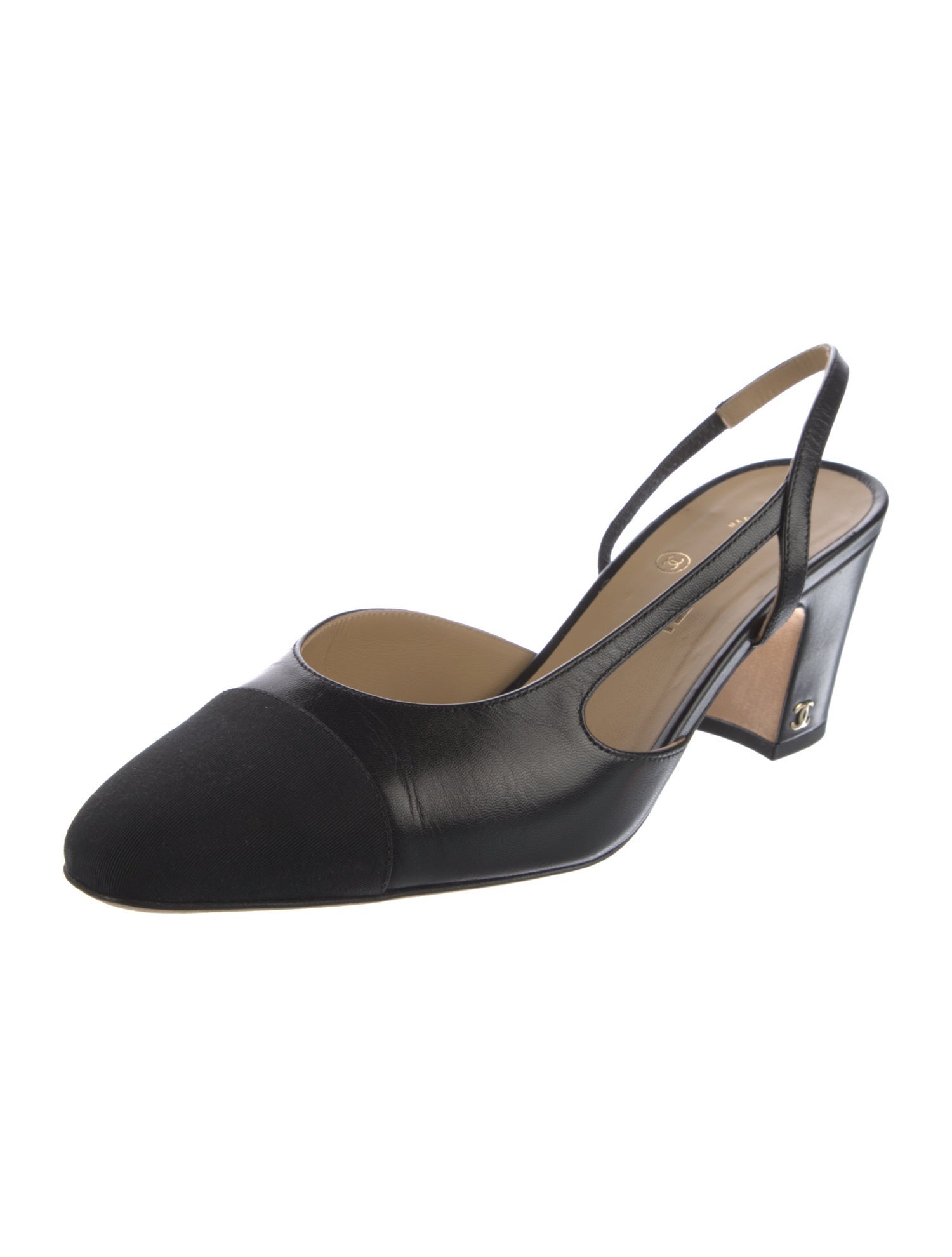 Chanel Interlocking CC Logo Leather Slingback Pumps