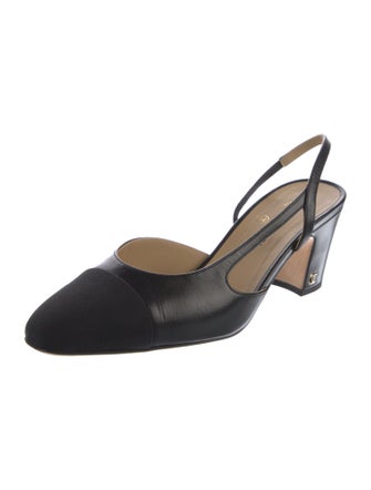 Chanel Interlocking CC Logo Leather Slingback Pumps