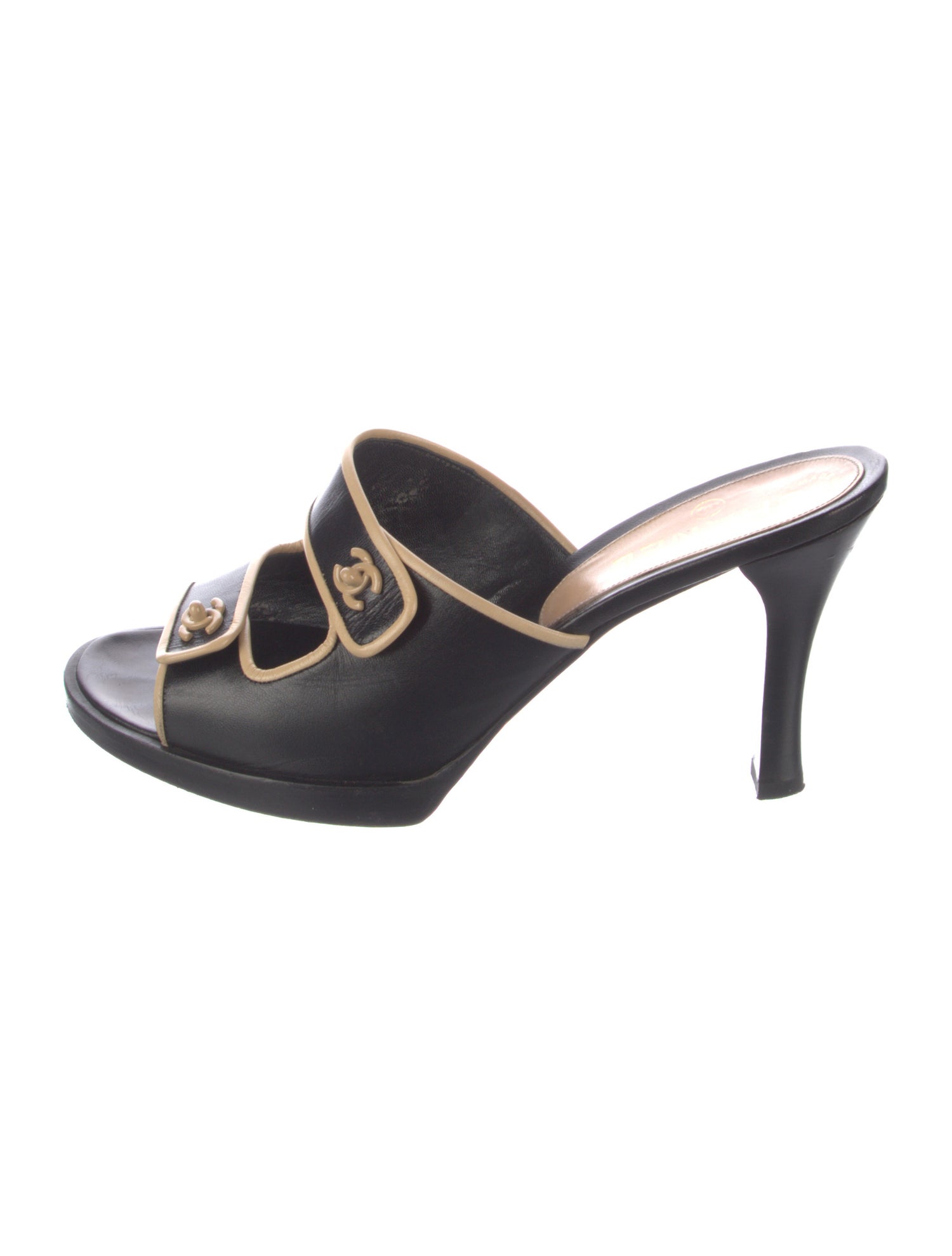 Chanel Interlocking CC Logo Leather Slides