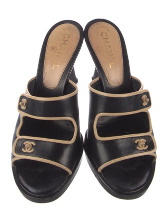 Chanel Interlocking CC Logo Leather Slides