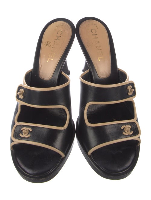 Chanel Interlocking CC Logo Leather Slides