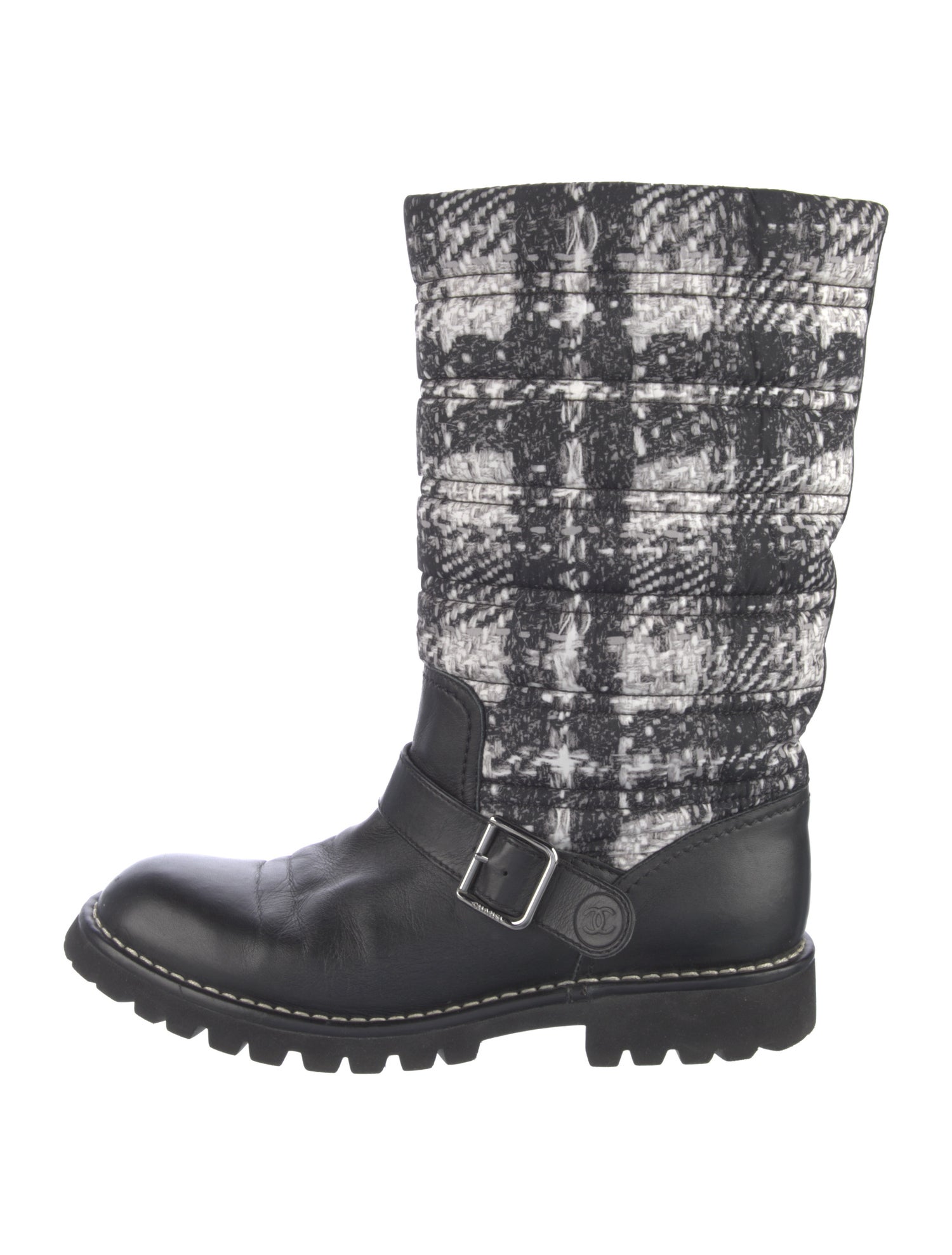 Chanel Interlocking CC Logo Nylon Moto Boots