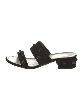 Chanel Interlocking CC Logo Tweed Slides