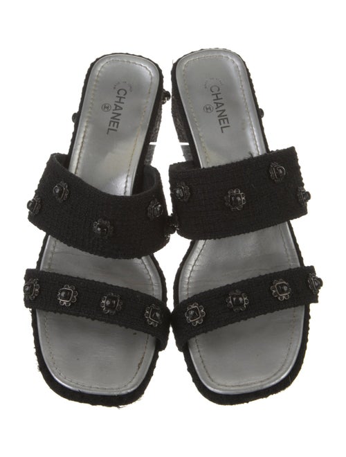 Chanel Interlocking CC Logo Tweed Slides