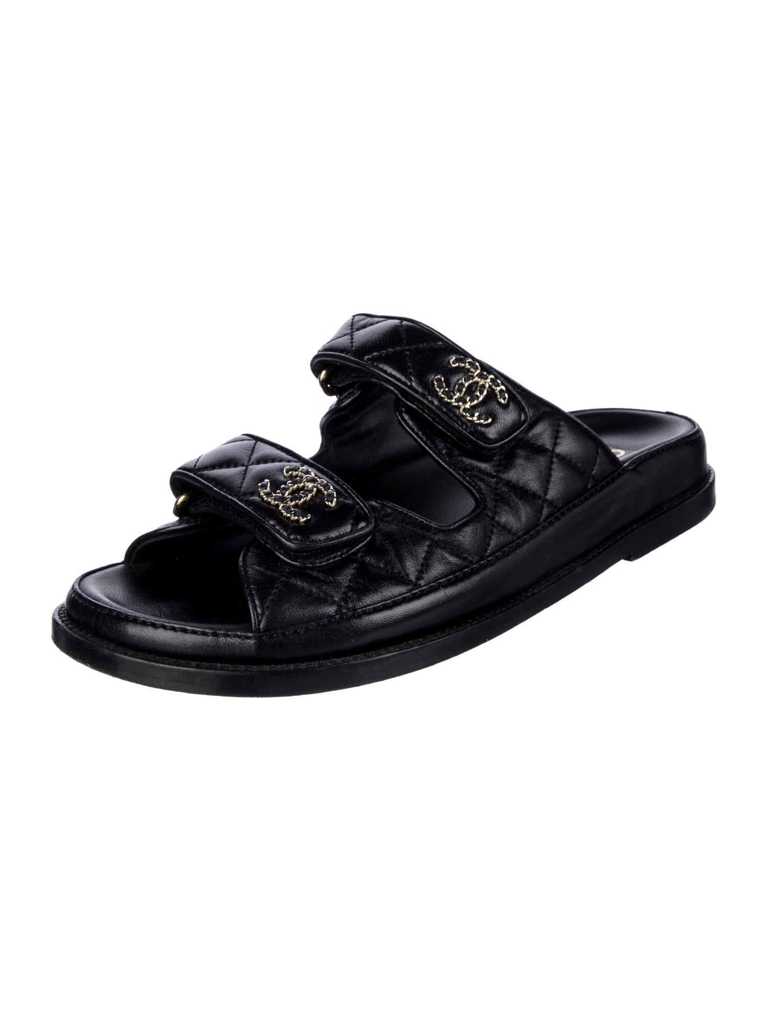 Chanel Interlocking CC Logo Lambskin Slides