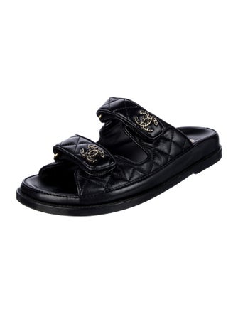 Chanel Interlocking CC Logo Lambskin Slides