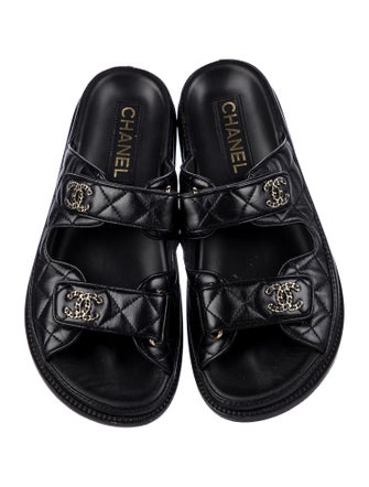 Chanel Interlocking CC Logo Lambskin Slides